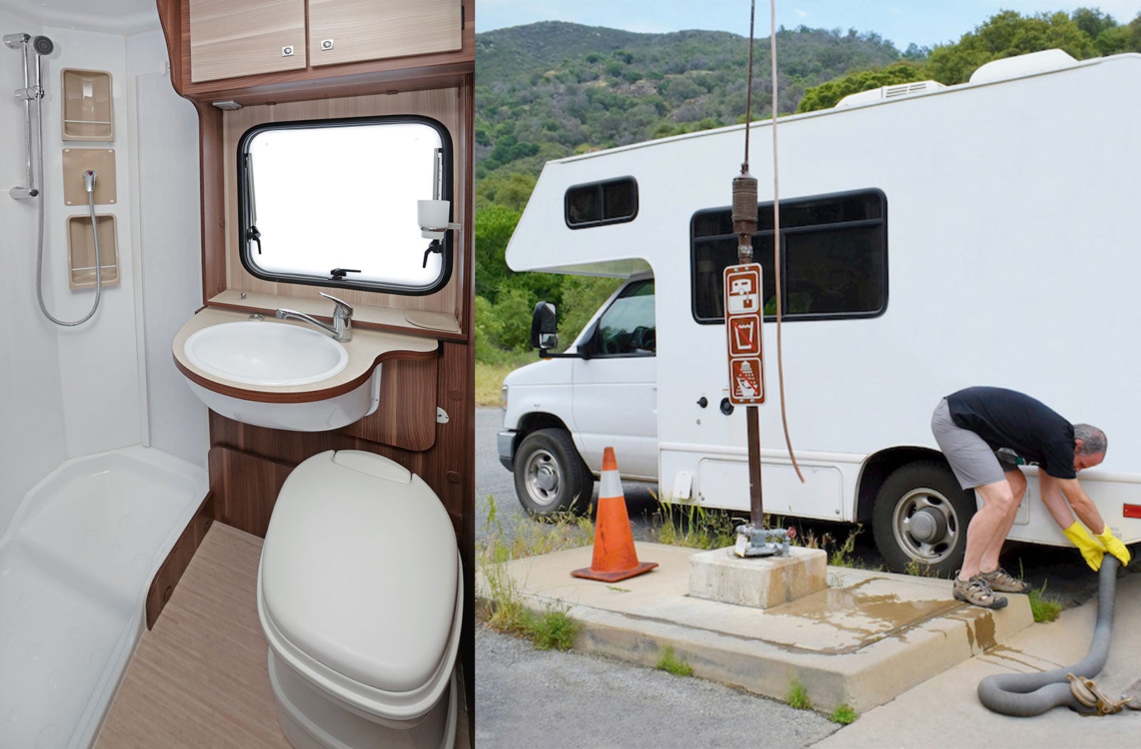 Portable RV/camper toilet and holding tank setup in Laredo, Texas
